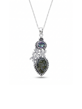 Moldavite Mystic Topaz pendant, genuine gemstone pendant, sterling silver handmade pendant, 100% genuine with certified gemstone