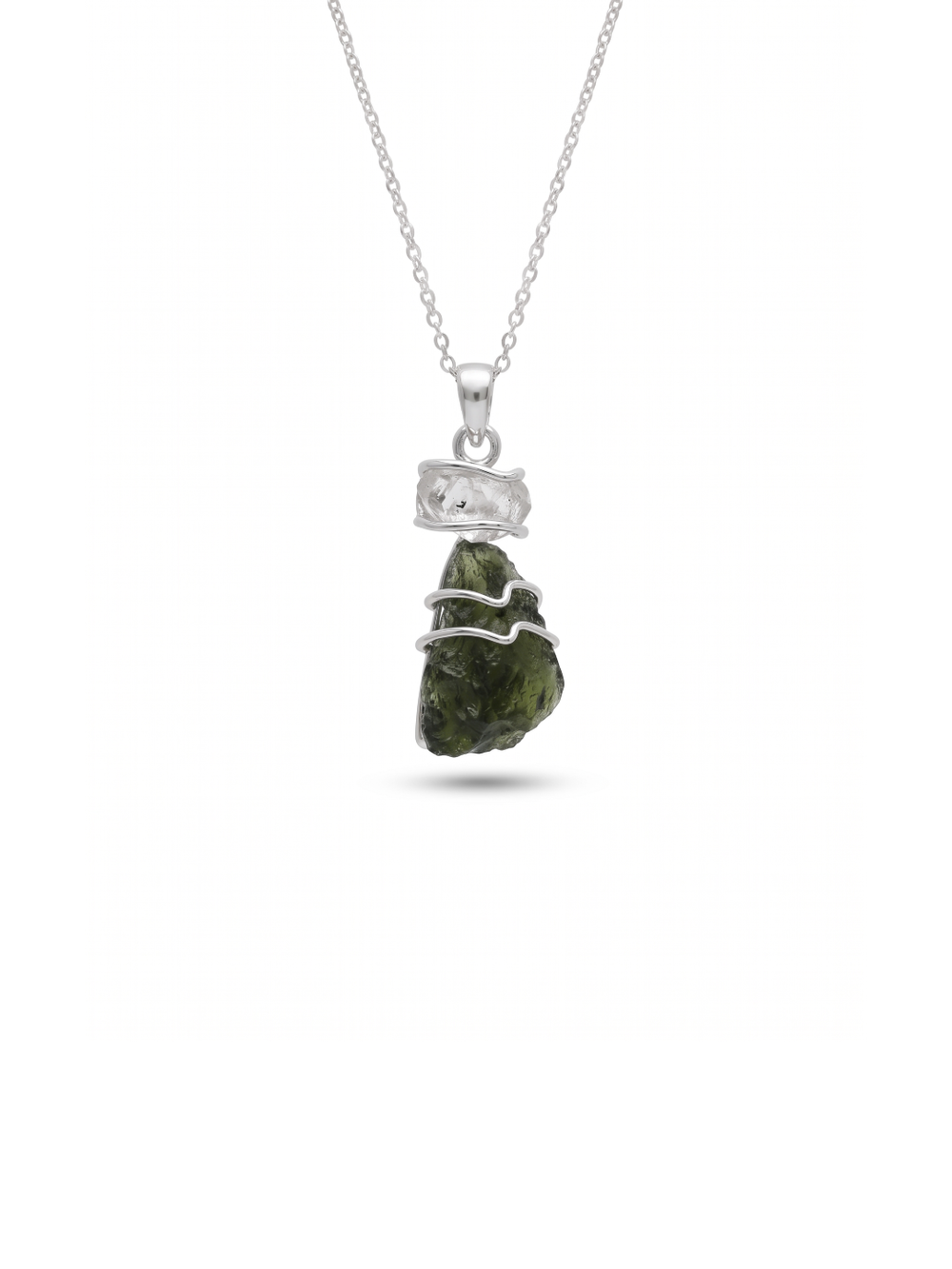 Genuine Moldavite & Herkimer Rough Pendant,  925 Sterling Silver Handmade Pendant, Moldavite Gemstone Pendant, Gift For Women's