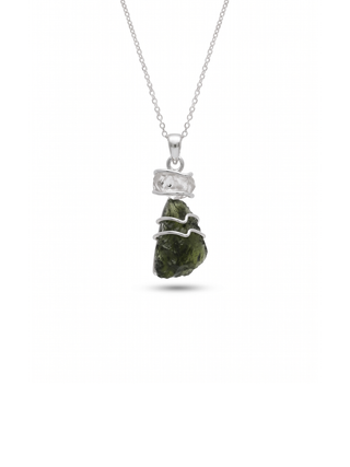 Genuine Moldavite & Herkimer Rough Pendant,  925 Sterling Silver Handmade Pendant, Moldavite Gemstone Pendant, Gift For Women's