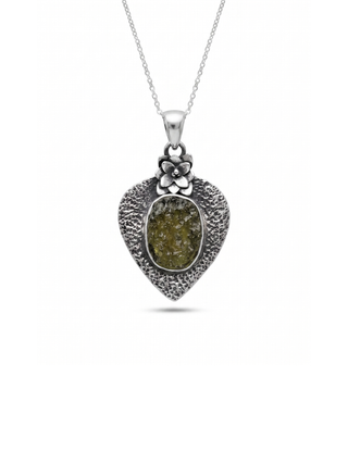 Genuine Moldavite Rough Pendant 100% Natural With Certified Gemstone From Czech Republic 925 Sterling Silver Handmade Designer Jewelry
