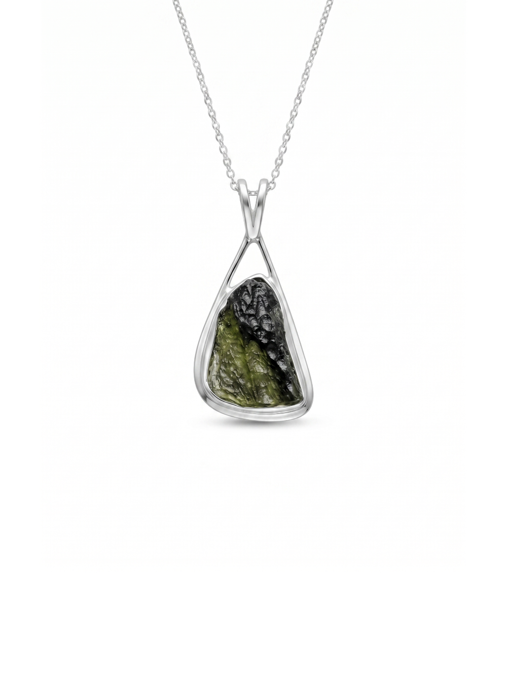 Natural Moldavite Raw Pendant For Girls 925 Sterling Silver Jewelry