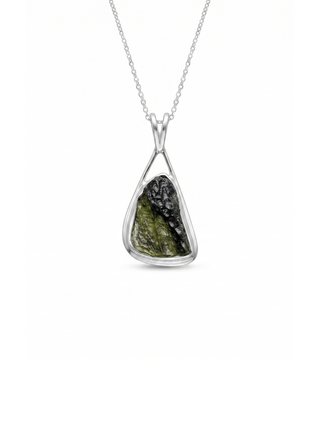 Natural Moldavite Raw Pendant For Girls 925 Sterling Silver Jewelry