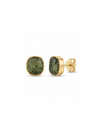 Crezh Moldavite Natural Gemstone Gold Filled in 925 Sterling Silver Handmade Stud Earring