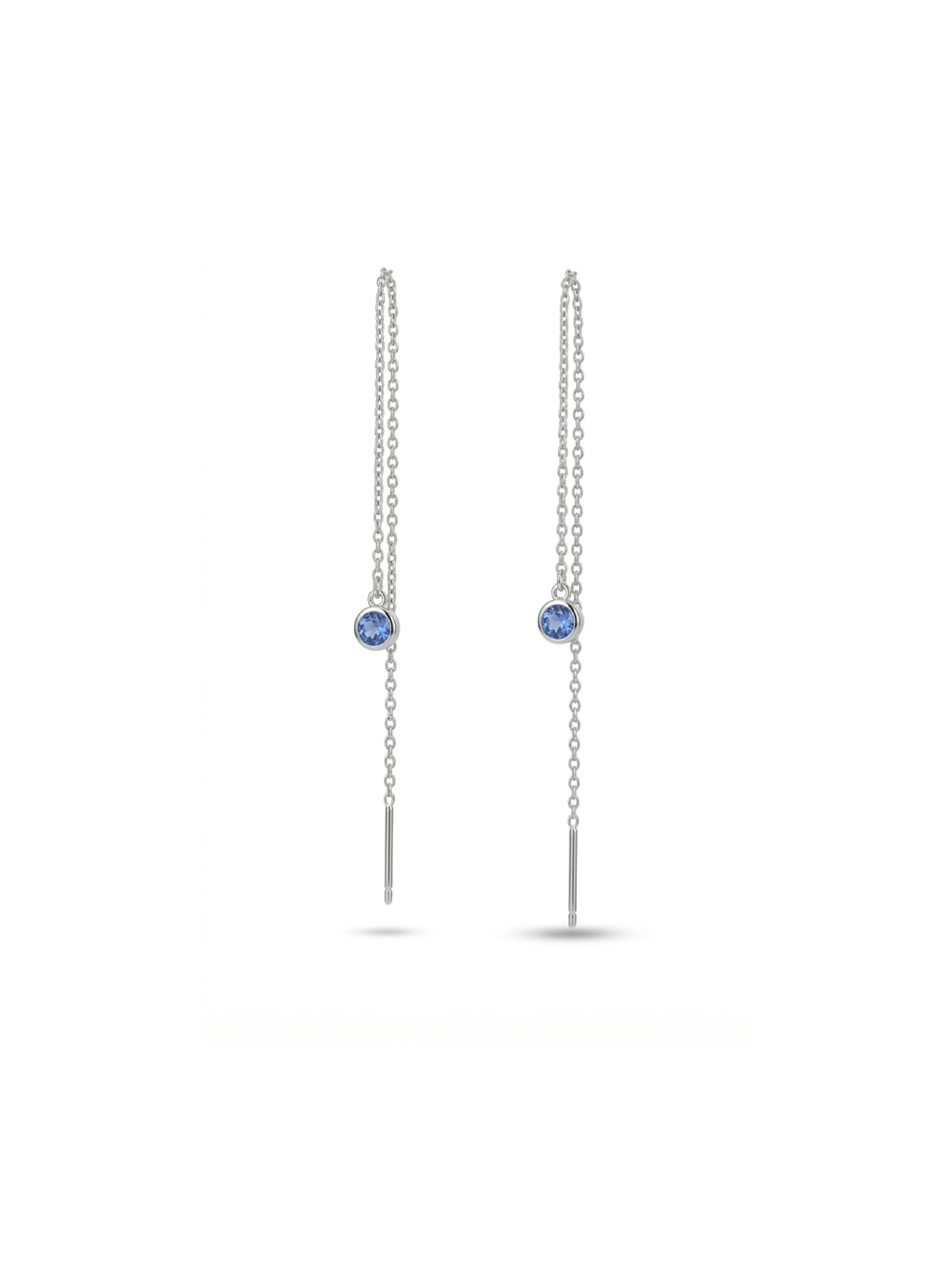 4mm Sapphire Blue CZ Threader Earrings By Harshita Jewellery