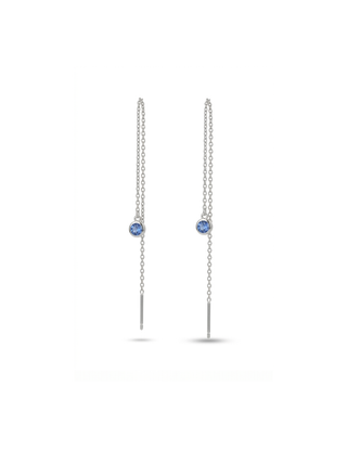 4mm Sapphire Blue CZ Threader Earrings By Harshita Jewellery