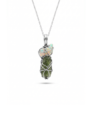 Moldavite Pendant, Czech Moldavite, Opal Pendant, Sterling Silver Pendant, Handmade Pendant, Natural Moldavite