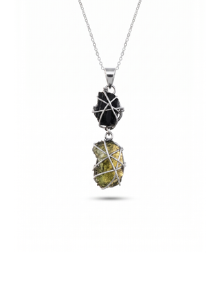 Moldavite Pendant, Black Tourmaline Pendant, Gemstone Pendant, Sterling Silver Pendant, Handmade Pendant, Natural Moldavite