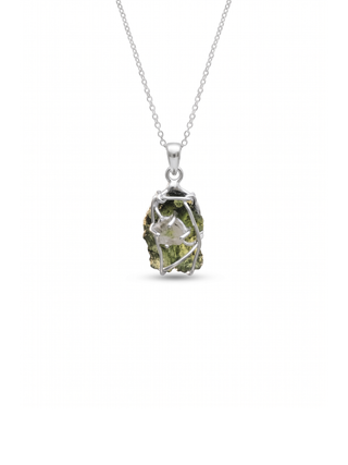Genuine Moldavite Rough Herkimer Diamond Pendant Natural Gemstone From Czech Republic 925 Sterling Silver Handmade Designer Jewelry
