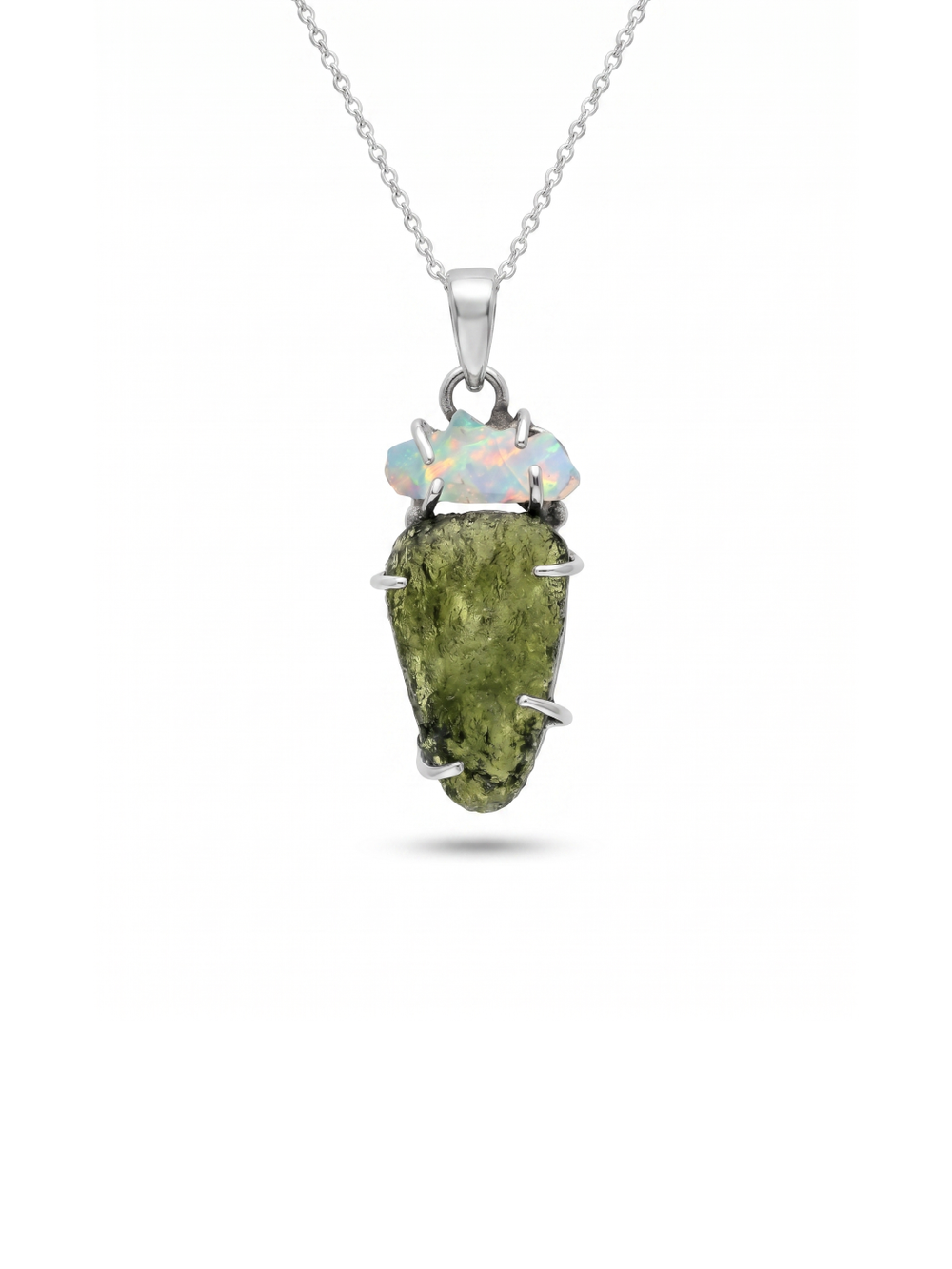 Moldavite Pendant, Czech Moldavite, Opal Pendant, Sterling Silver Pendant, Handmade Pendant, Natural Moldavite