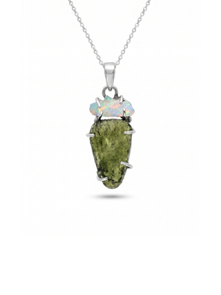 Moldavite Pendant, Czech Moldavite, Opal Pendant, Sterling Silver Pendant, Handmade Pendant, Natural Moldavite