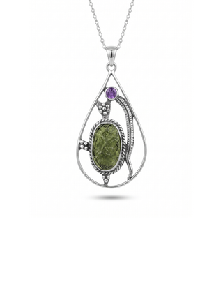 Moldavite Amethyst pendant, genuine gemstone pendant, sterling silver handmade pendant, 100% genuine with certified gemstone