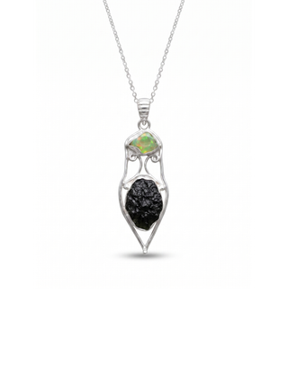 Genuine Moldavite & Opal Rough Pendant,  925 Sterling Silver Handmade Pendant, Moldavite Gemstone Pendant, Gift For Women's