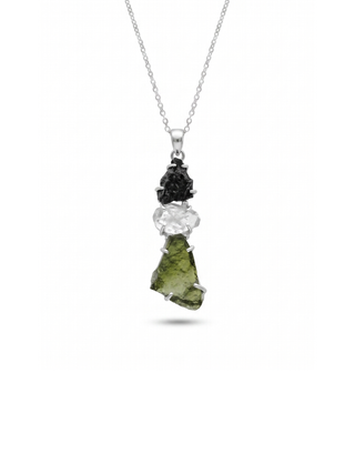 100% genuine Moldavite, herkimer and Meteorite pendant 925 Sterling Silver Handmade Women Jewelry