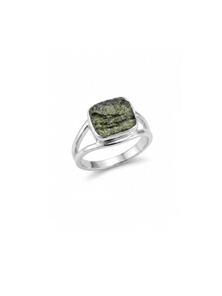 Natural Raw Moldavite Ring, 925 Solid Sterling Silver Czech Republic Raw Gemstone Handmade Jewelry Ring Gift For Her