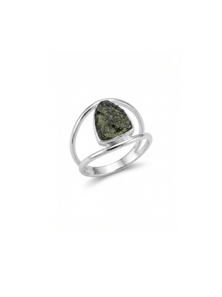 Authentic Czech Republic Moldavite Rough Gemstone 925 Solid Sterling Silver Handmade Ring Jewelry