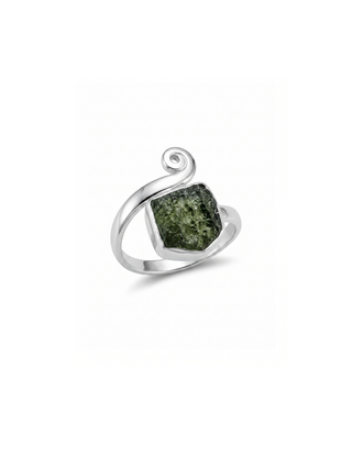 Natural Raw Moldavite Ring, 925 Solid Sterling Silver Czech Republic Raw Gemstone Handmade Jewelry Ring Gift For Her