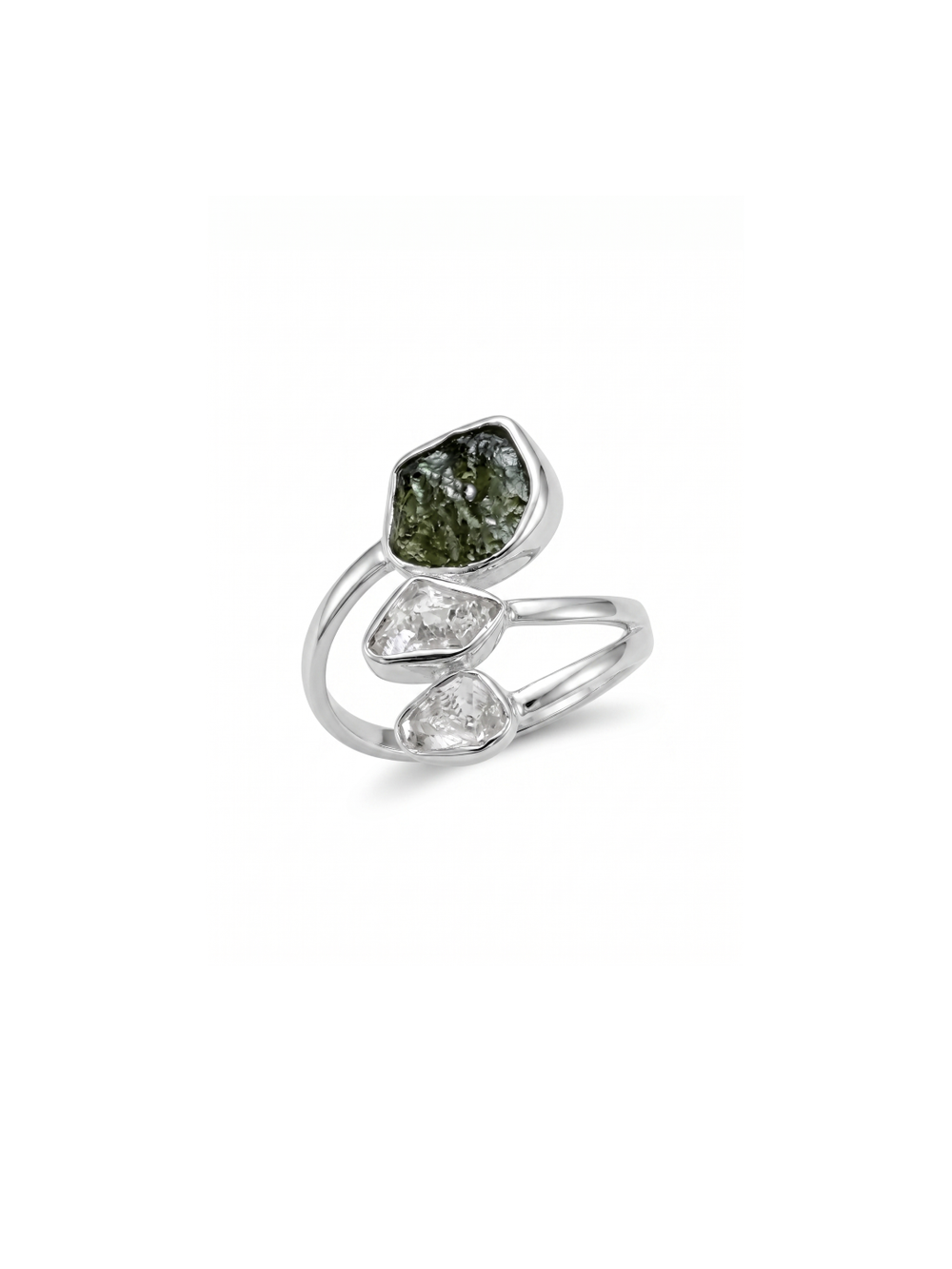 Czech Republic Moldavite Ring , Herkimer Diamond Ring, Natural Gemstone 925 Solid Sterling Silver Handmade Jewelry Ring, Gift For Her