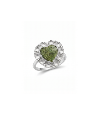 Authentic Czech Republic Moldavite Rough Heart Shaped Gemstone 925 Solid Sterling Silver Handmade Ring Jewelry