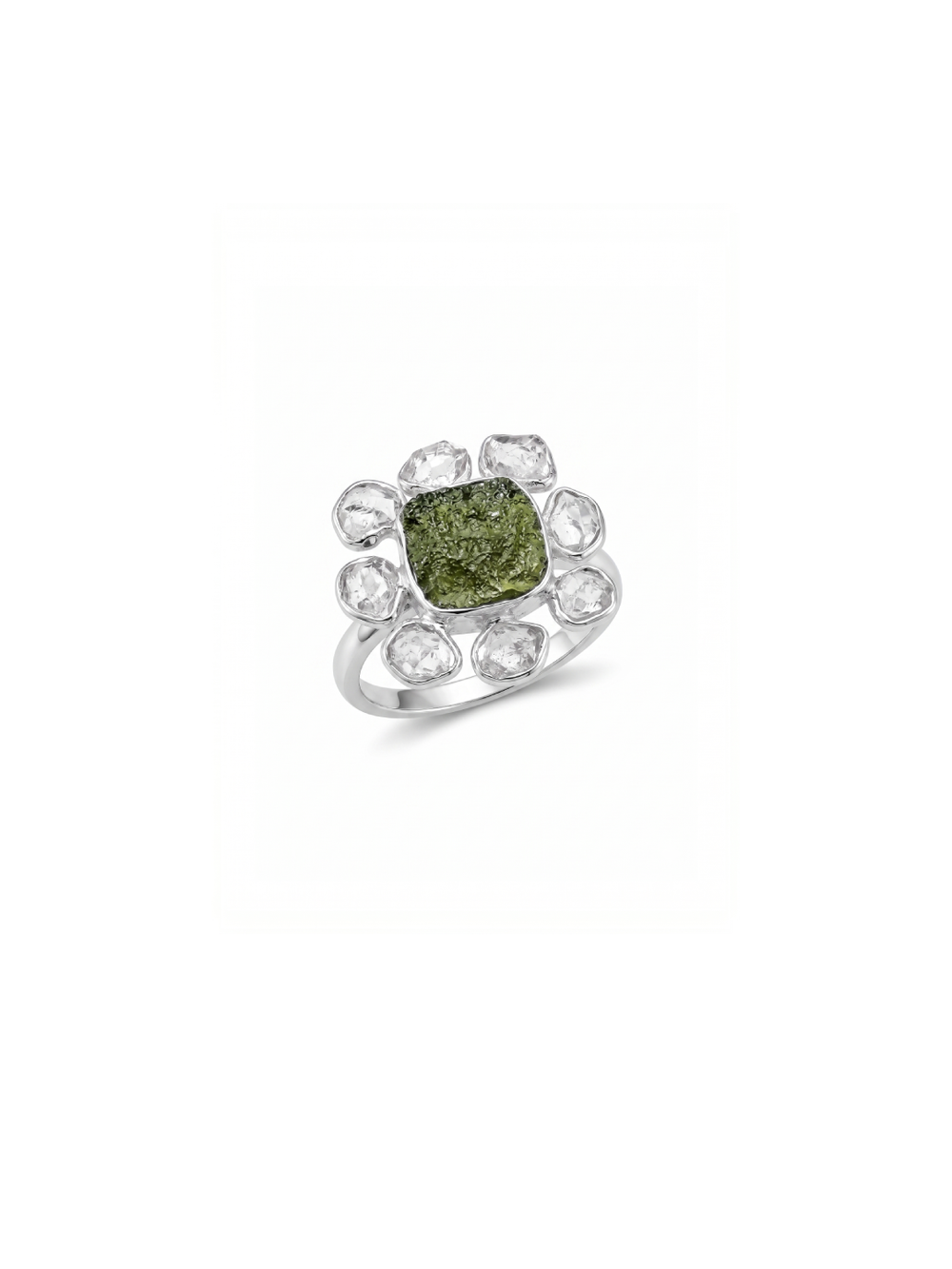 Czech Republic Moldavite Ring , Herkimer Diamond Ring, Natural Gemstone 925 Solid Sterling Silver Handmade Jewelry Ring, Gift For Her