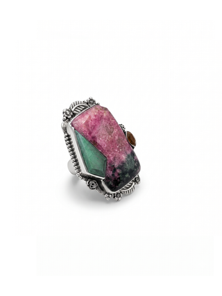 Natural Rhodonite, Chrysoprase, Carnelian Gemstone Ring By Harshita Jewellery