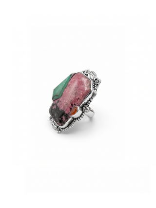 Natural Rhodonite, Chrysoprase, Carnelian Gemstone Ring By Harshita Jewellery