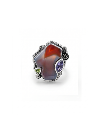 Natural Botswana agate Ring, Amethyst & Peridot Gemstone Ring By Harshita Jewellery