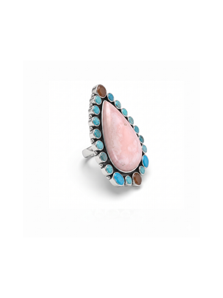 Natural Pink Opal, Amazonite, Peach Moonstone & Turquoise Ring By Harshita Jewellery