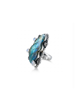 Natural Labradorite & Rainbow Moonstone Ring By Harshita Jewellery