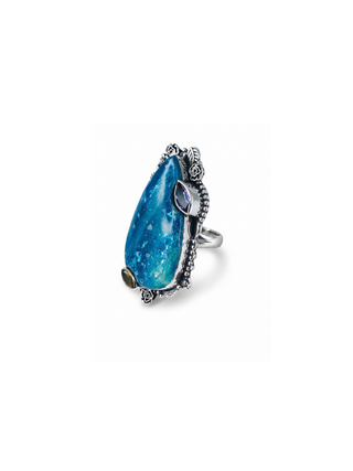 Natural Chrysocolla, Amethyst & Peridot Ring By Harshita Jewellery