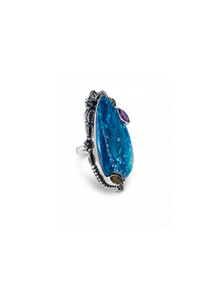 Natural Chrysocolla, Amethyst & Peridot Ring By Harshita Jewellery