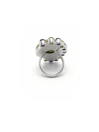 Atlantisite Stichtite Ring, Natural Stichtite, Amethyst & Prehnite Gemstone Ring By Harshita Jewellery