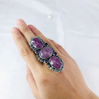 Faceted Amethyst & Ruby Ring By Harshita Jewellery