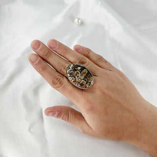 Natural Turritella Jasper Gemstone Ring By Harshita Jewellery