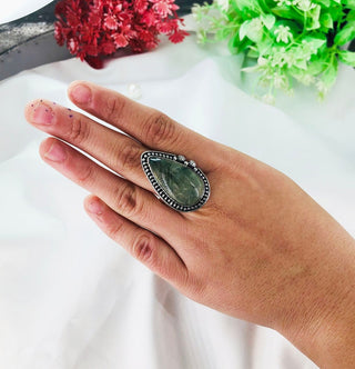 Natural Prehnite Gemstone Ring By Harshita Jewellery