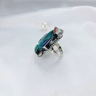Natural Chrysocolla, Green onyx, Carnelian & lapis lazuli Ring By Harshita Jewellery