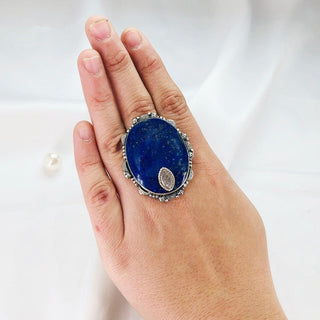 Natural Lapis Lazuli And Rough Rose Quartz Ring By Harshita Jewellery