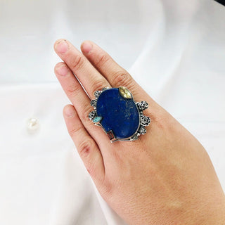 Natural Lapis Lazuli, Amazonite, Garnet & Citine Ring By Harshita Jewellery