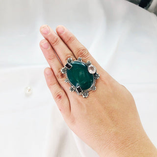 Green Onyx,Garnet & Topaz Gemstone Ring By Harshita Jewellery