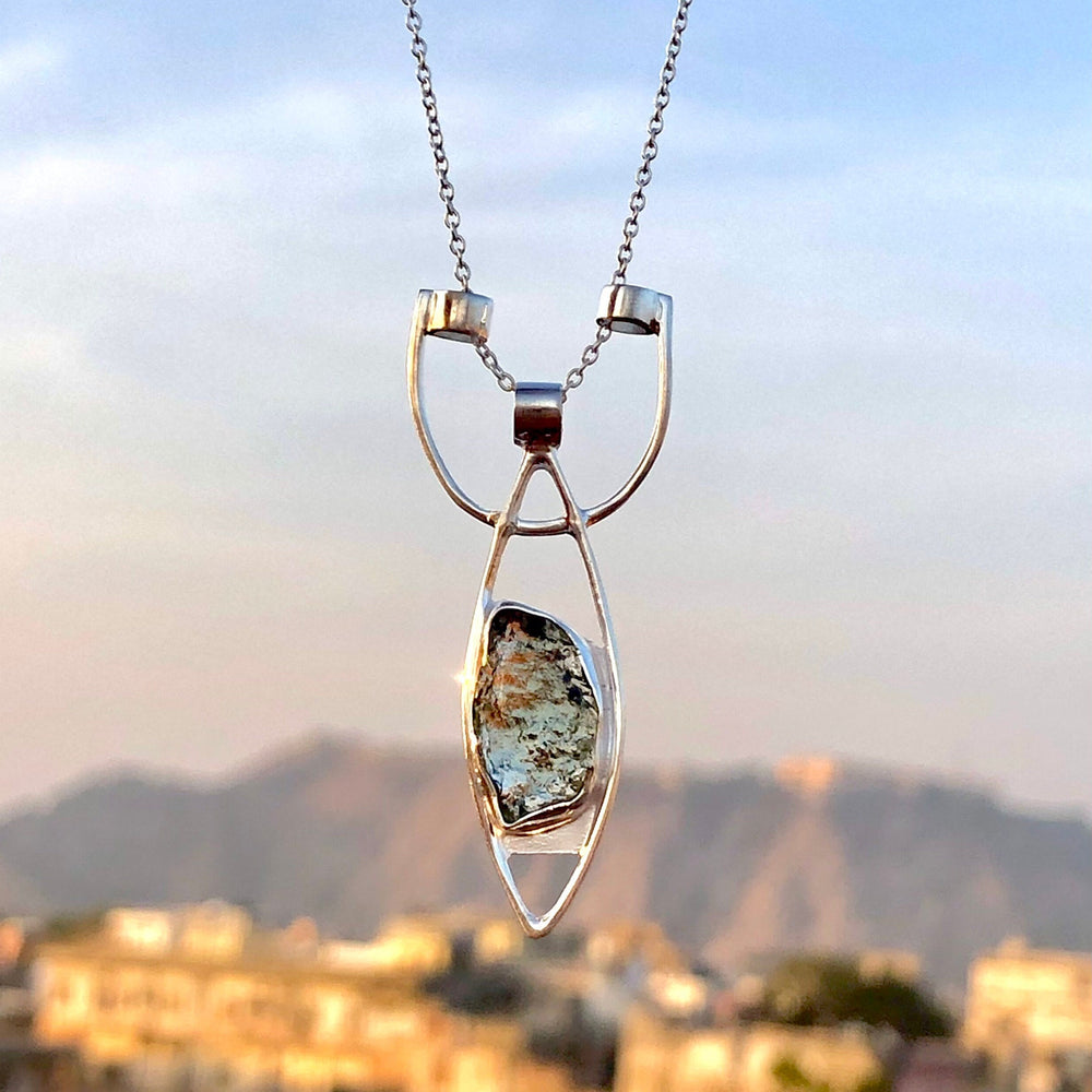 Genuine Moldavite Rough Pendant 100% Natural With Certified Gemstone From Czech Republic 925 Sterling Silver Handmade Designer Jewelry